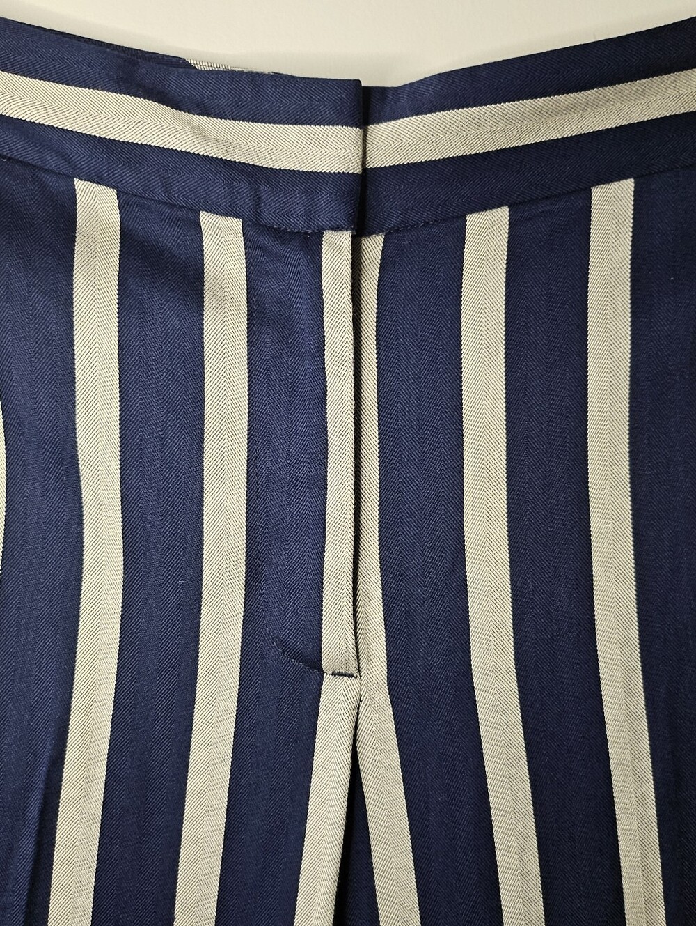 Ann Taylor Factory Dress Pants 8 Navy Light Grey Striped Wide Leg High Rise New - Picture 4 of 14